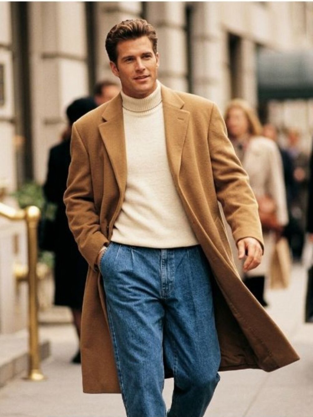 Jos A Bank  XL Tan Wool Blend Overcoat Long Jacket Quiet Luxury Classic Vintage